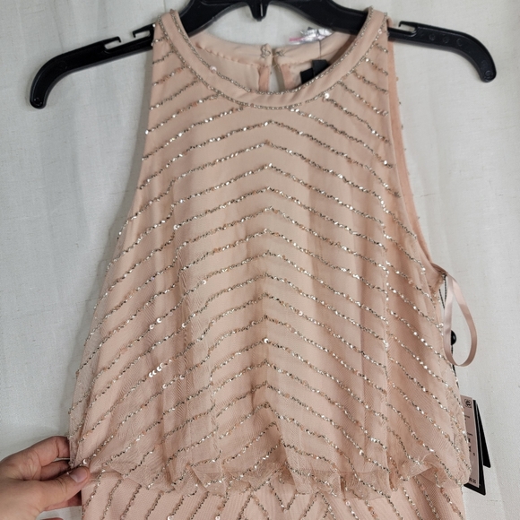 Adrianna Papell Womens size 4 Art Deco Blouson Halter Beaded Blush Pink Dress - Picture 4 of 8